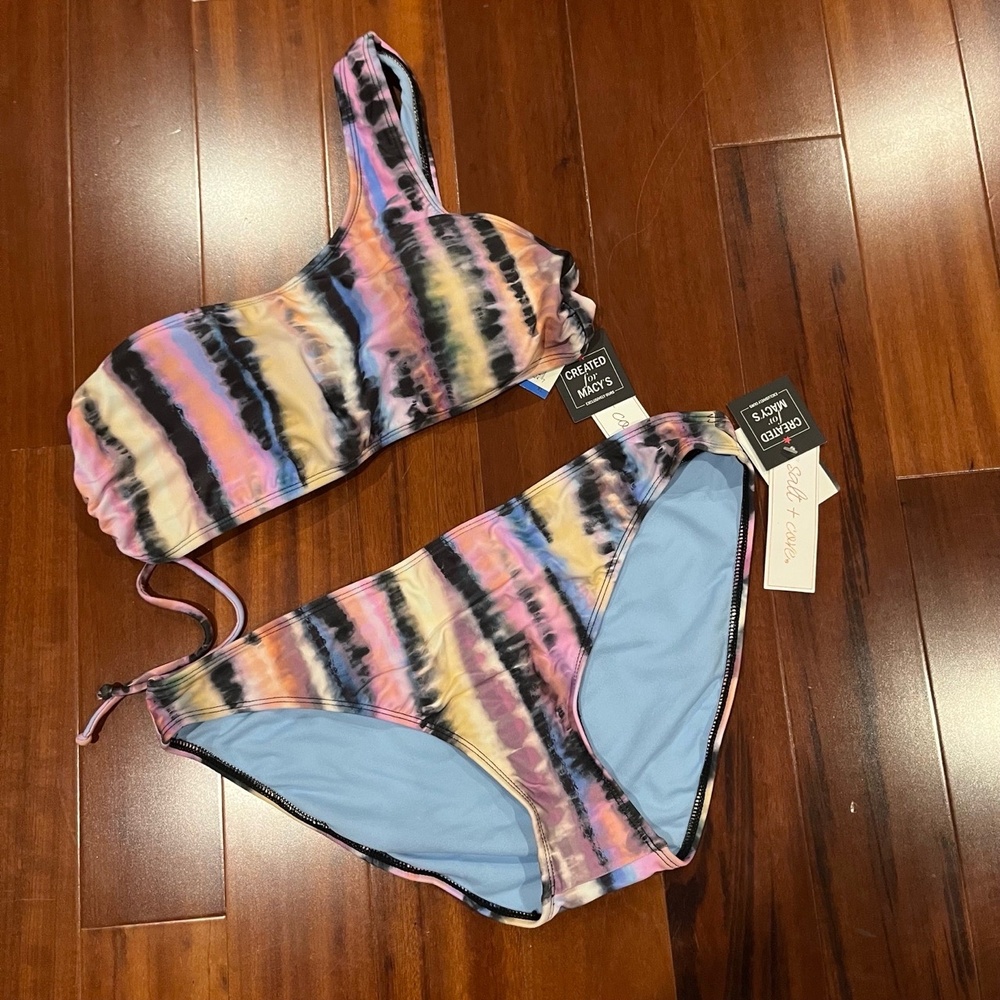 New NWT Salt Cove Tie-Dye Bikini Two-Piece Swim Set One Shoulder Size XL
